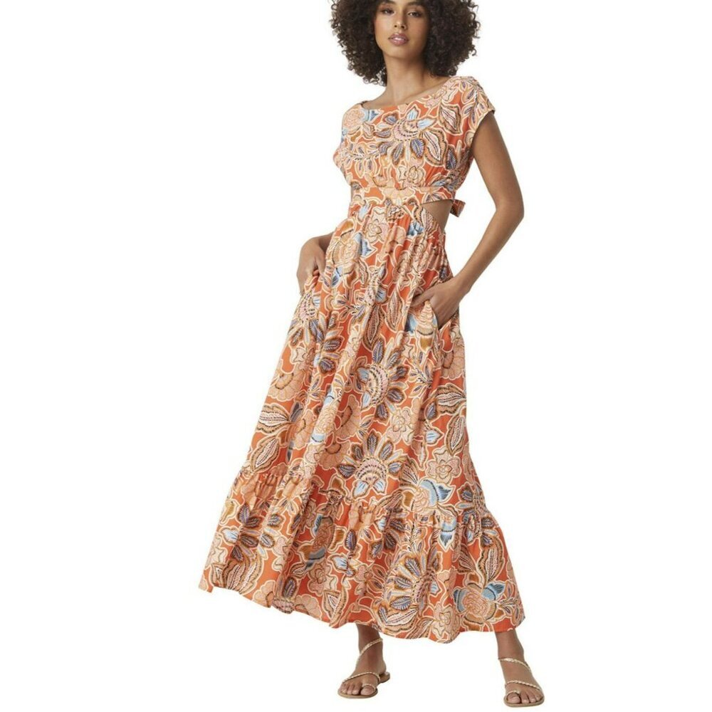 Misa Danamae Maxi Dress Tangerine Floral Cut Out  Size Medium